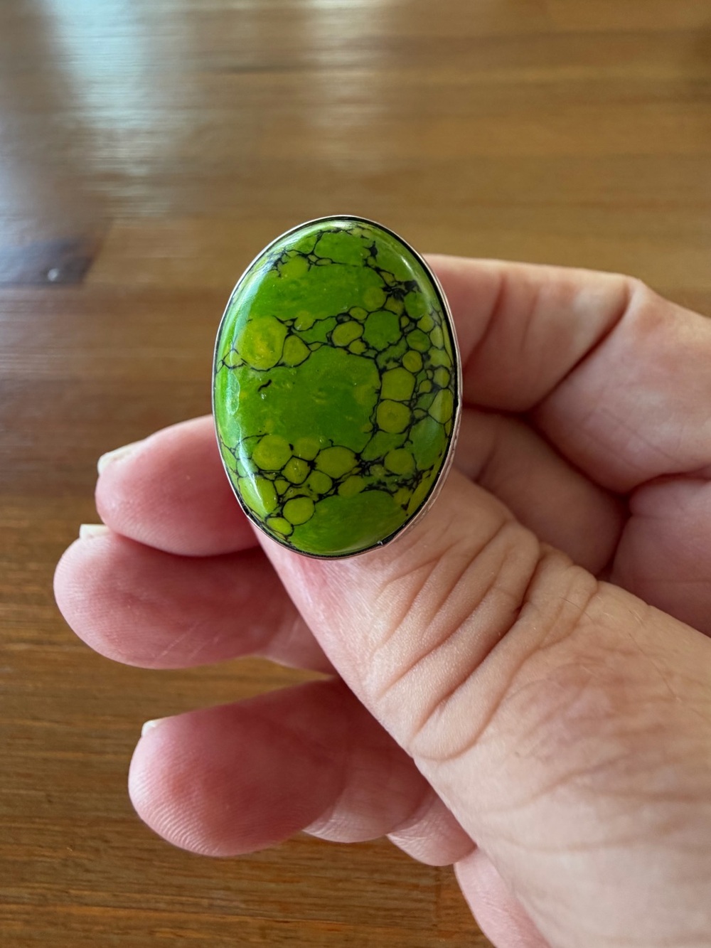 Vintage Sterling Silver 925 Green Turquoise Howlite Gemstone Ring